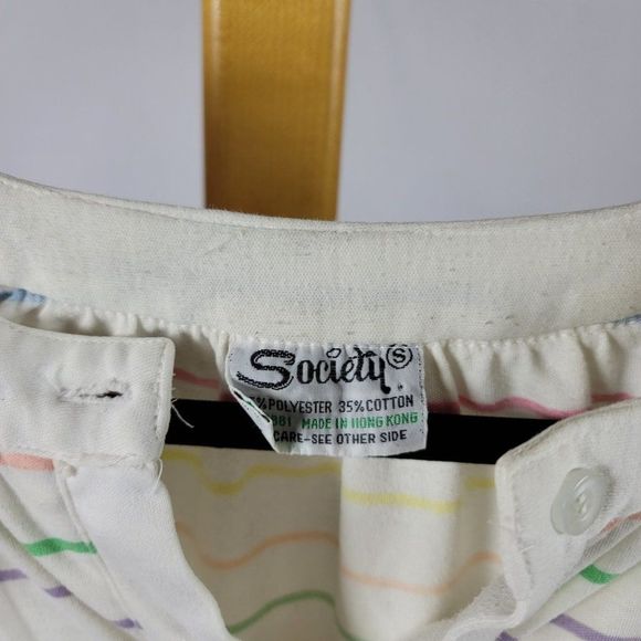 Vintage Society rainbow stripe gathered neck button collar tee - Picture 4 of 9